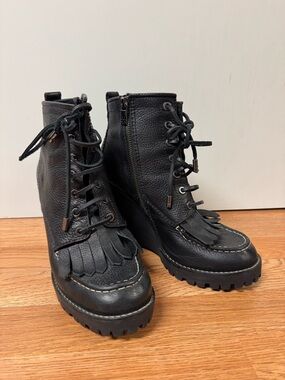Tory Burch Black Leather Kiltie Fringe Ankle Boots